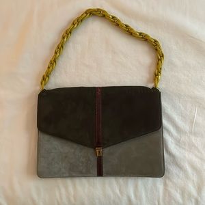 Paul Smith envelope bag in suede with leather detailing and yellow chain handle